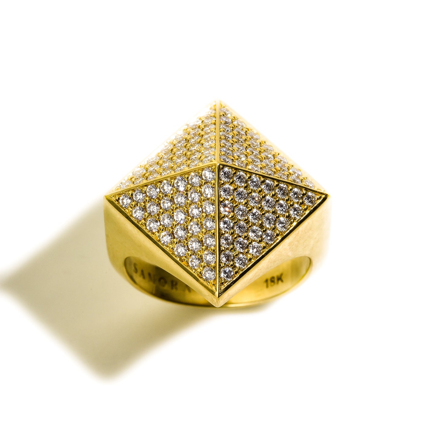 Single Pyramid Ring ~ 18K Gold with Diamonds
