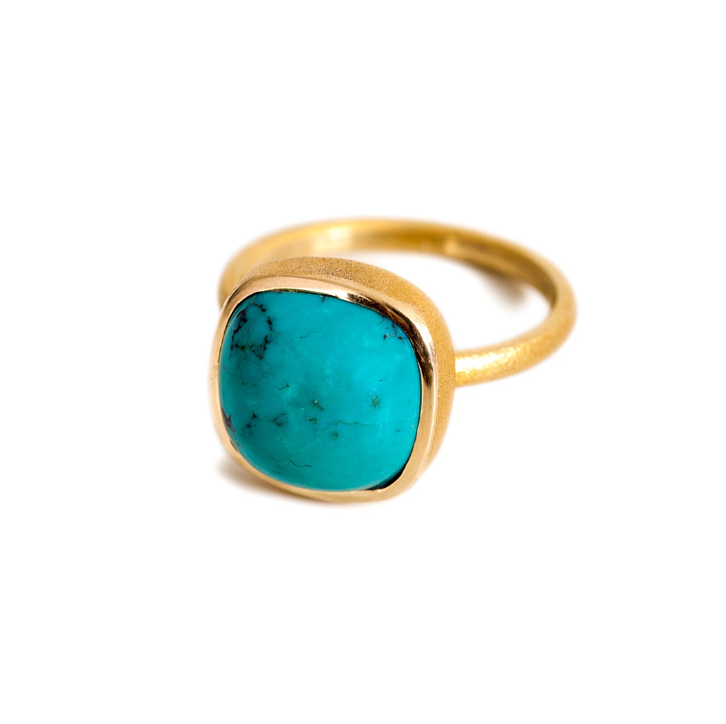 18K Gold Morenci Turquoise Cushion Ring~ Size 7