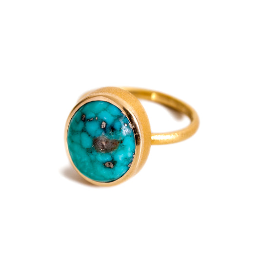 18K Gold Morenci Turquoise Ring-Size 8