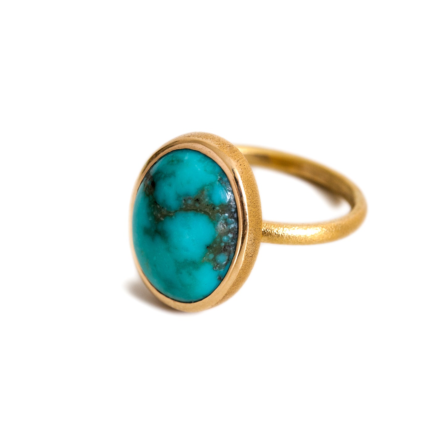 18K Gold Morenci Turquoise Ring Size 7.5