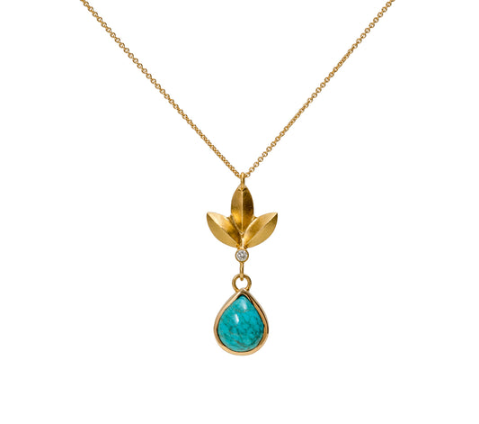 Sweet Pea Single 18K Bisbee Turquoise Pendant with Diamond