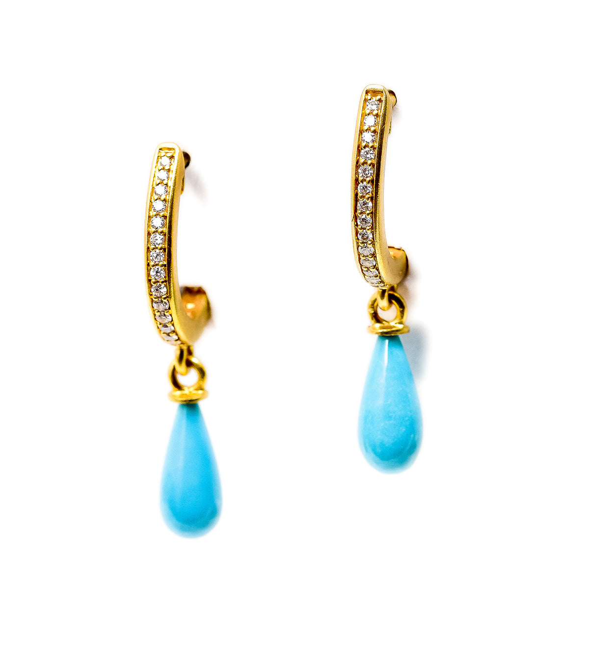 Sleeping Beauty Turquoise Briolette with Diamond Hoops ~ 18K Gold