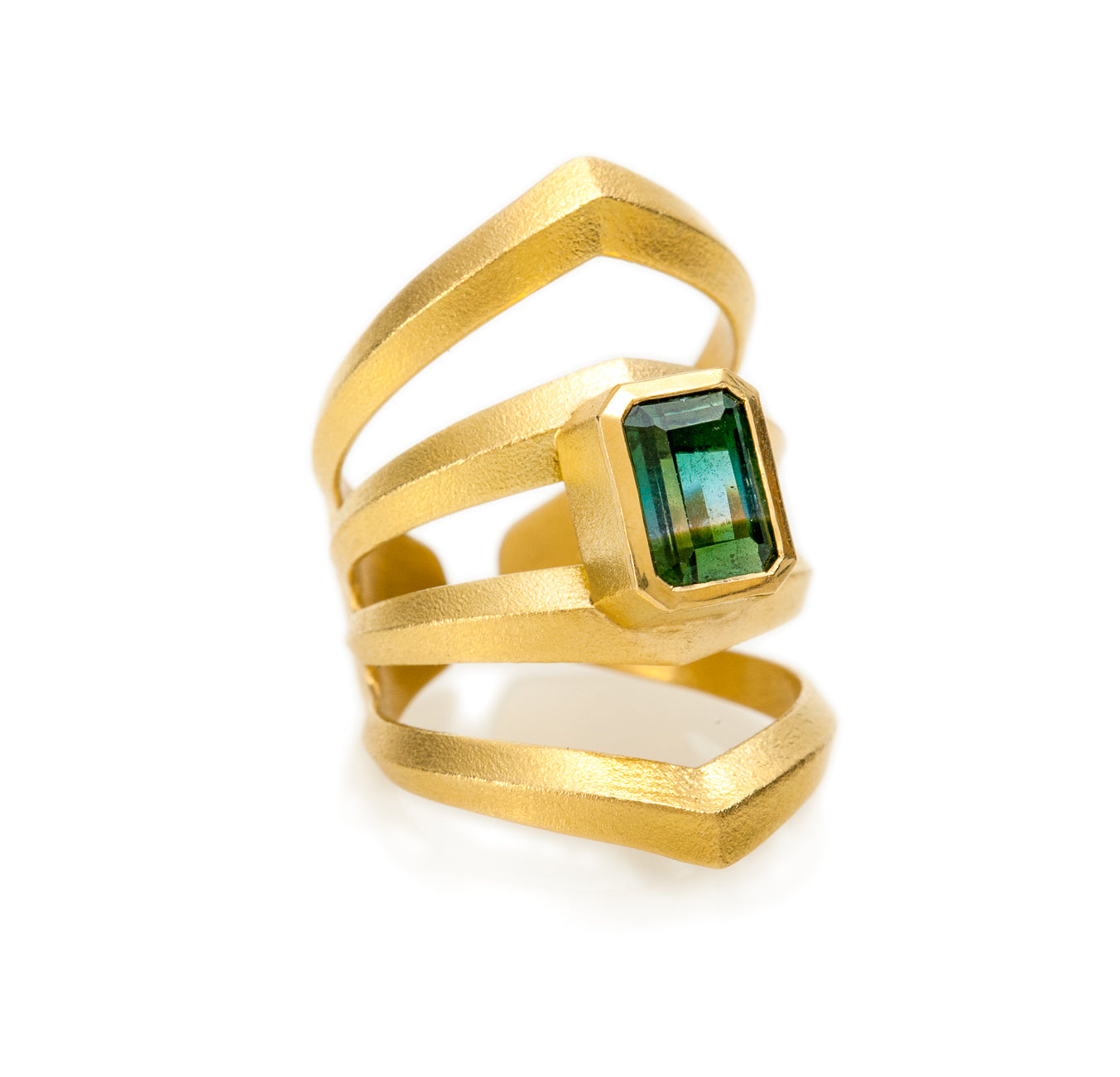 Rhomboid Ring 18K Pierced with Green Tourmaline