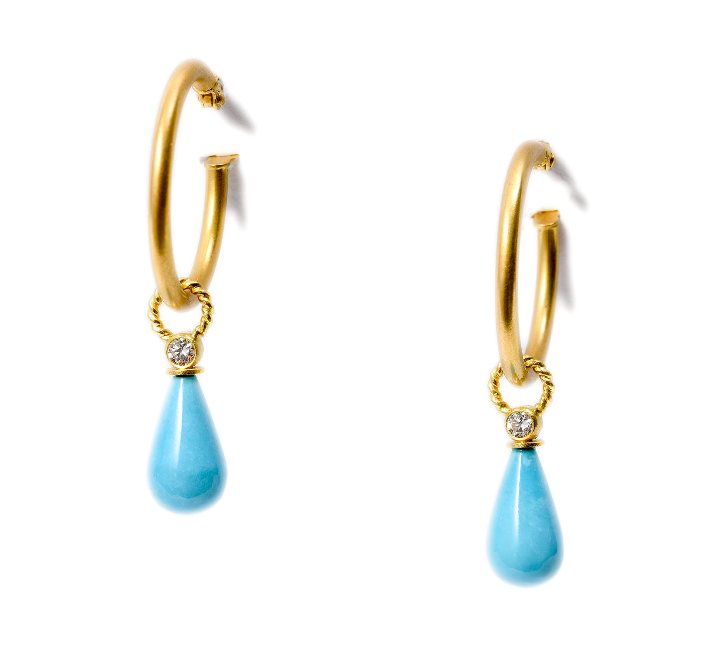 18K Gold Hoops ~ Sleeping Beauty Briolette