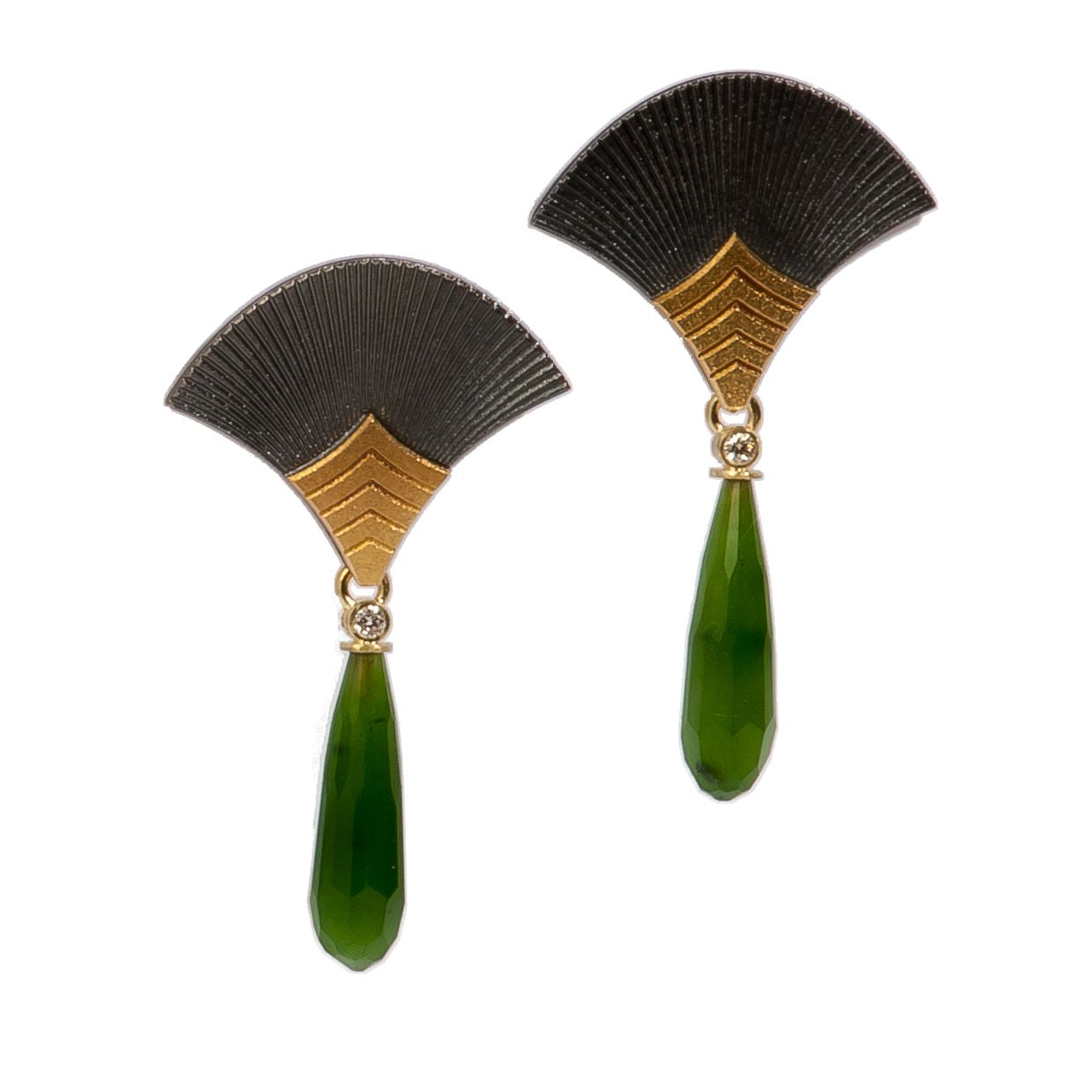 Fan Earrings with Siberian Jade