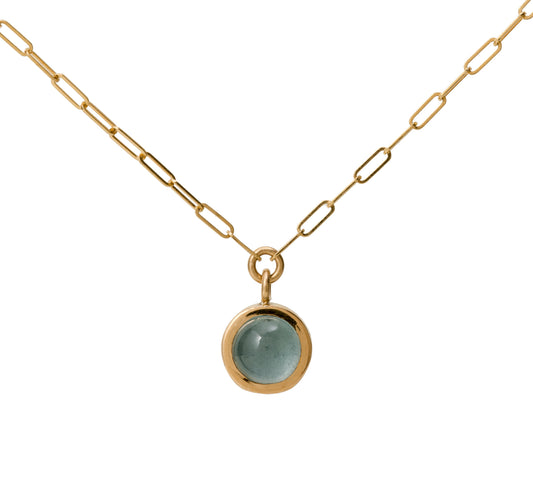 Aquamarine Pendant on Paperclip Chain ~ 18K Gold