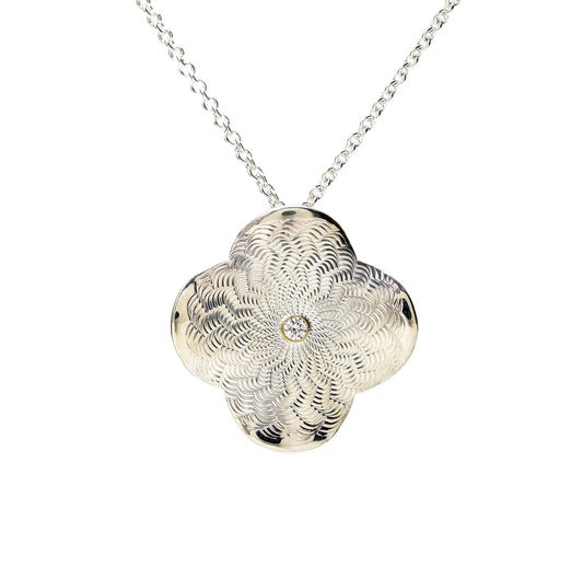 Guilloche Fleur-Di-Lis Pendant with Diamond
