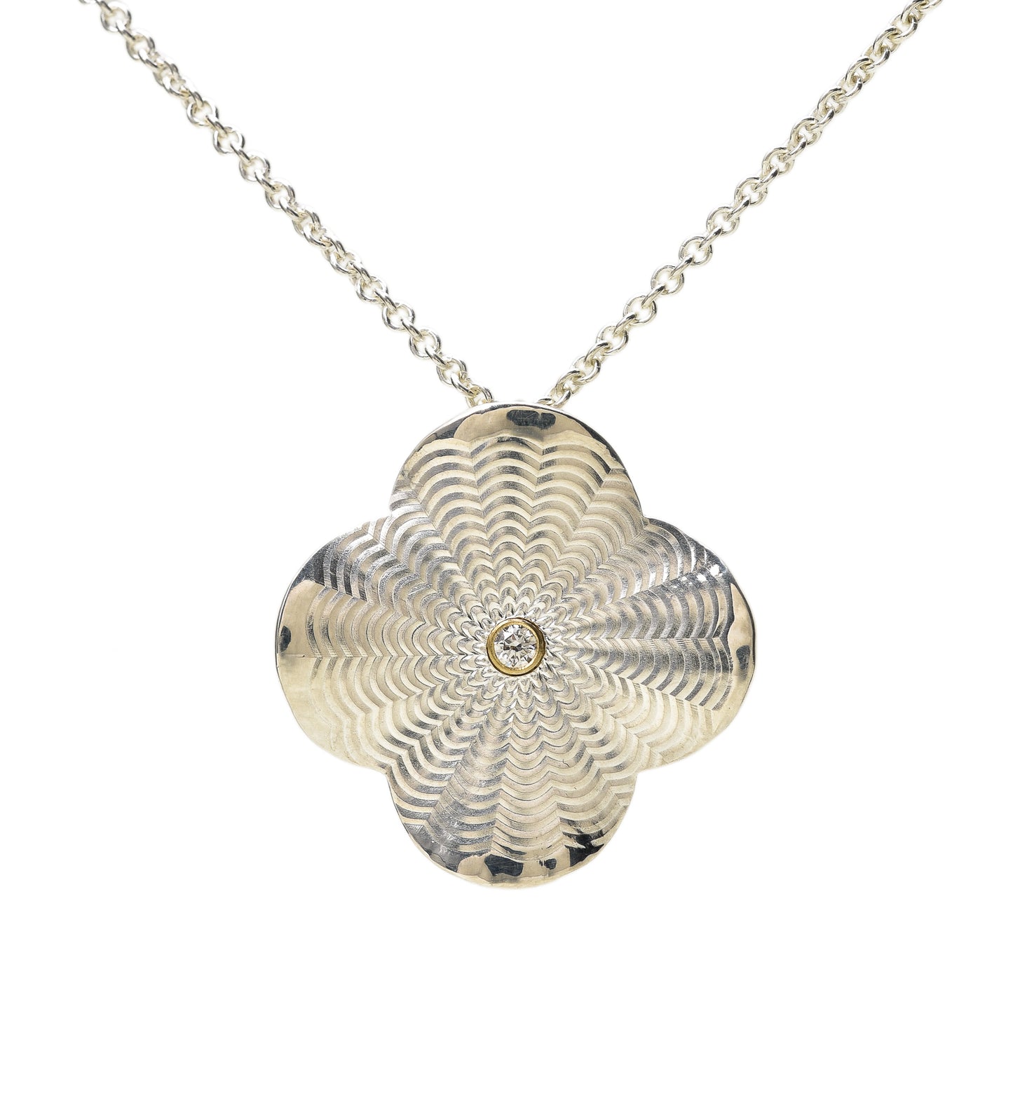 Guilloche Fleur-Di-Lis Pendant with Diamond