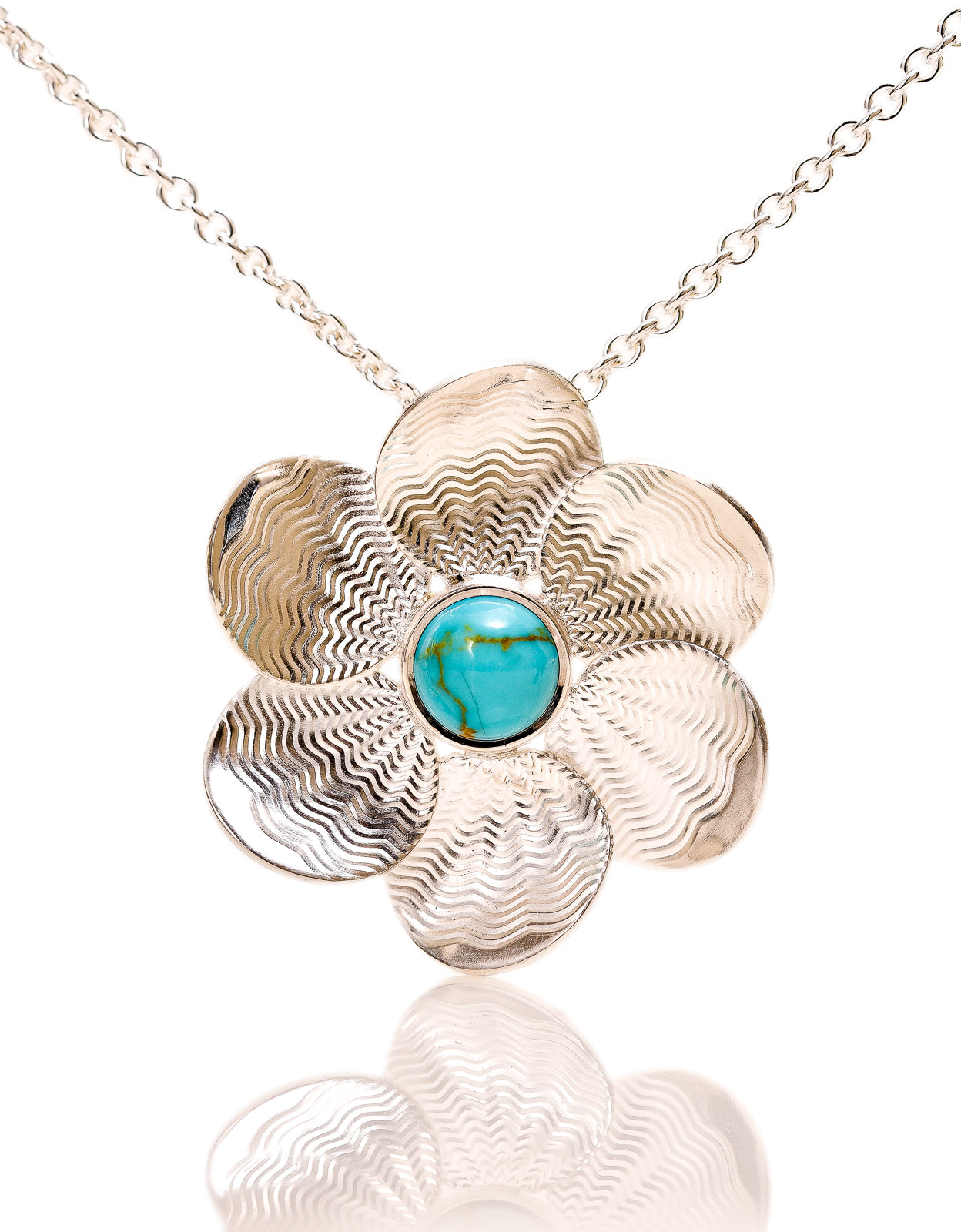 Guilloche Flower Pendant~ Sleeping Beauty Turquoise
