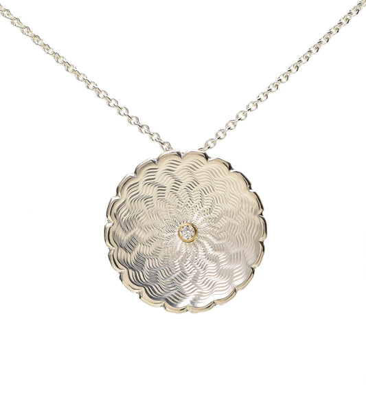 Guilloche Flower Pendant with Diamond