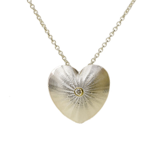 Guilloche Heart Pendant with Diamond