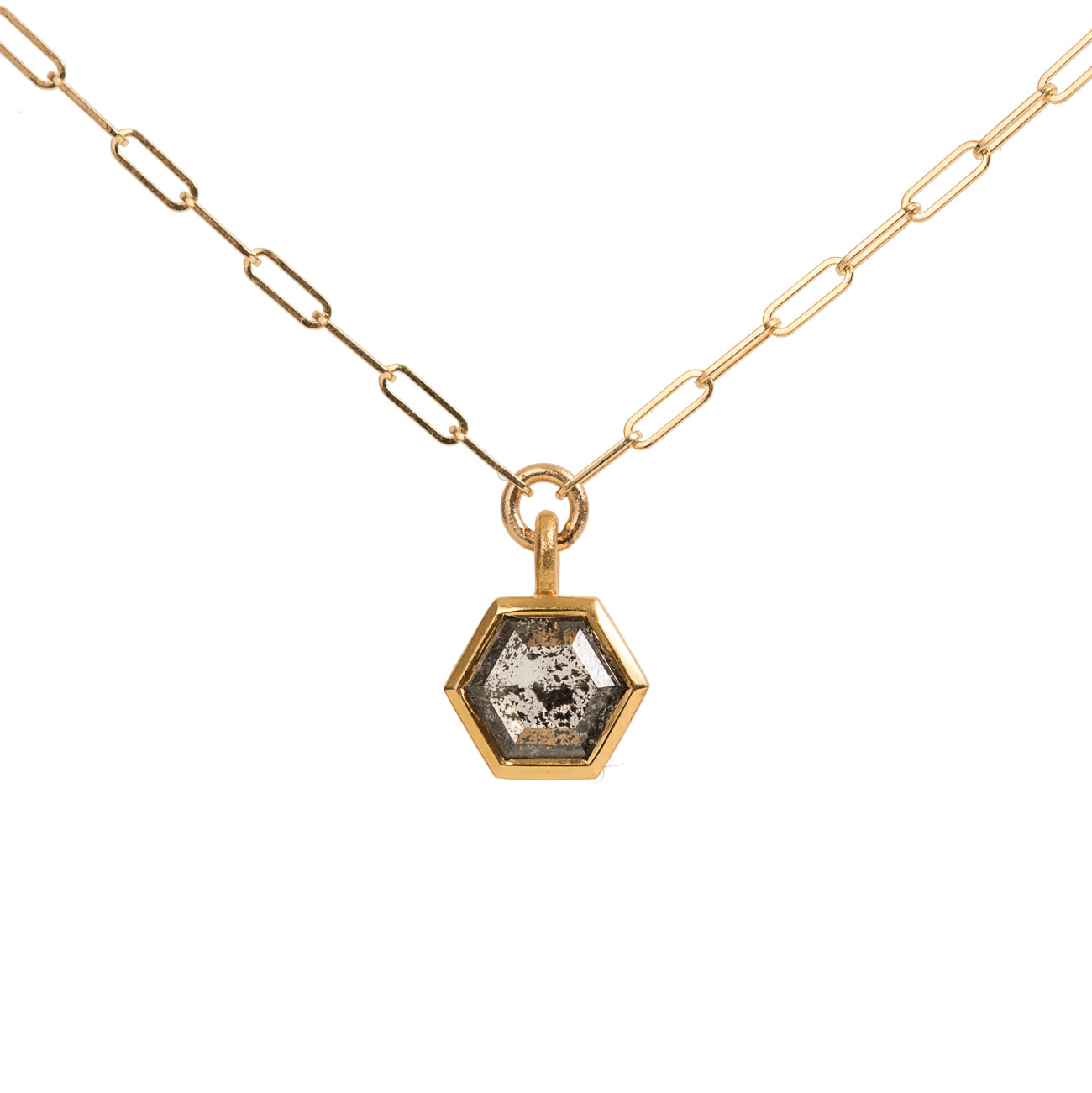 Hexagon Raw Diamond Pendant ~ 18K Gold