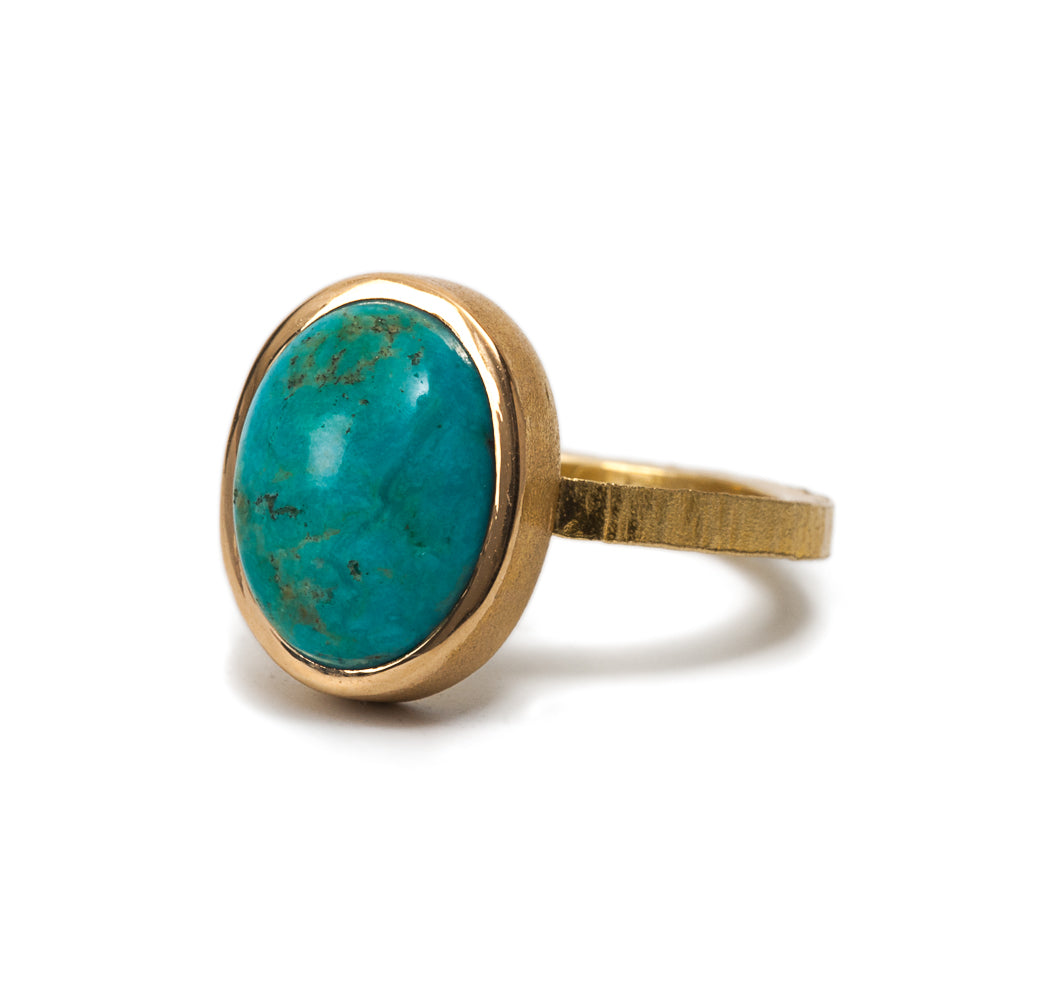 18K Gold Bisbee Turquoise Royal Ring