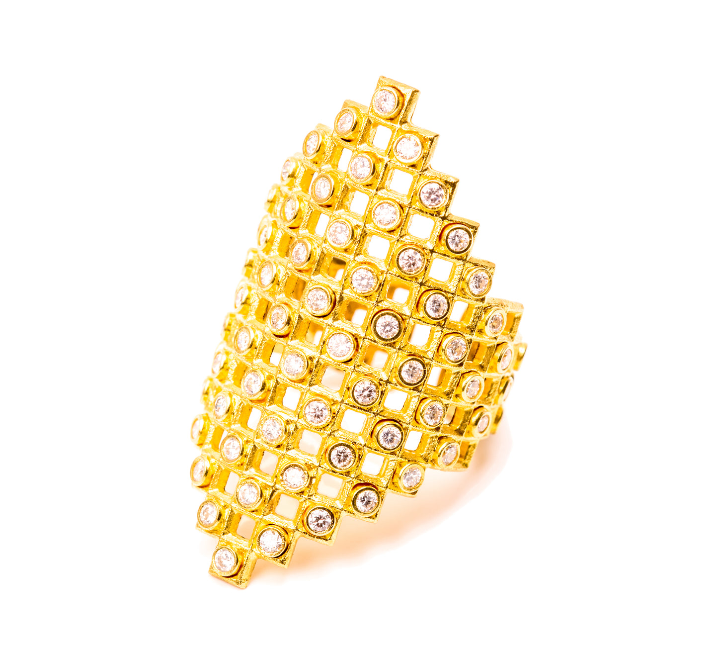 Lattice Ring 18k Gold Diamond Grid