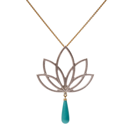 Lotus necklace with Kingman Turquoise briolette