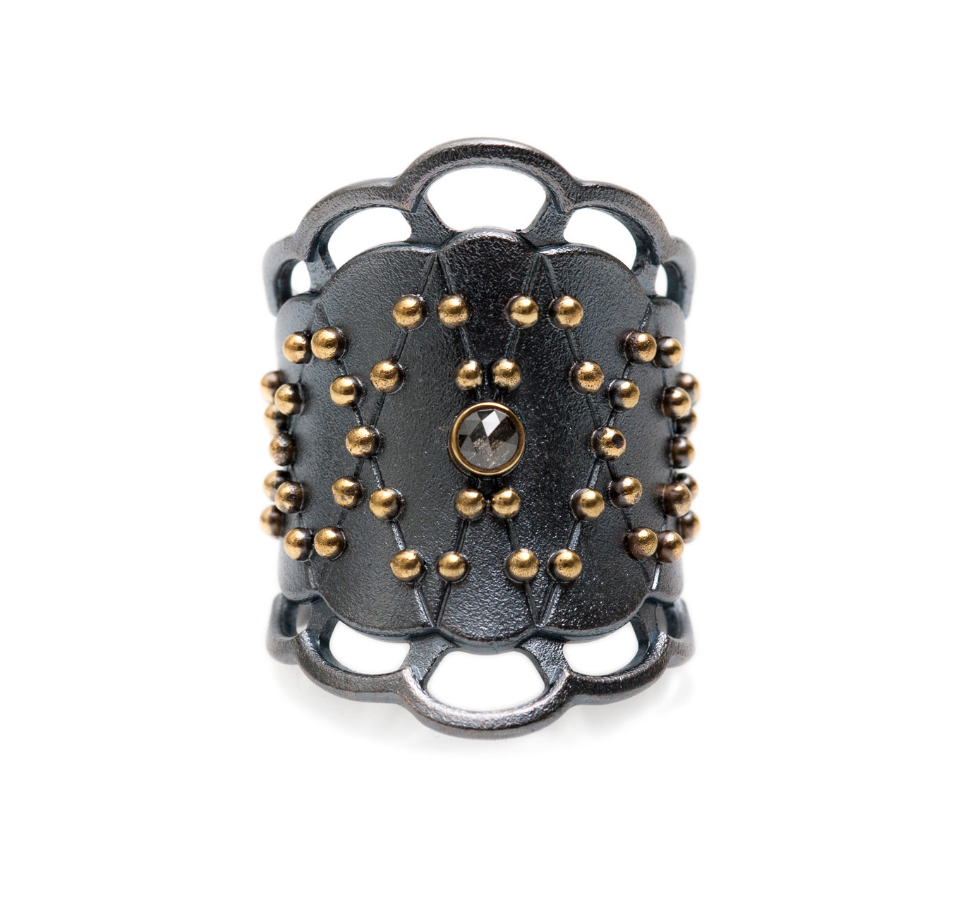 Lace Ring Wide with18K Gold Dots and a Black Diamond