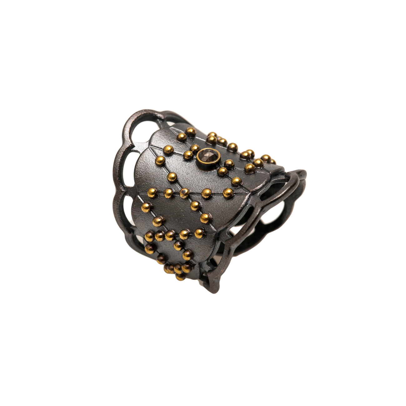 Lace Ring Wide with18K Gold Dots and a Black Diamond