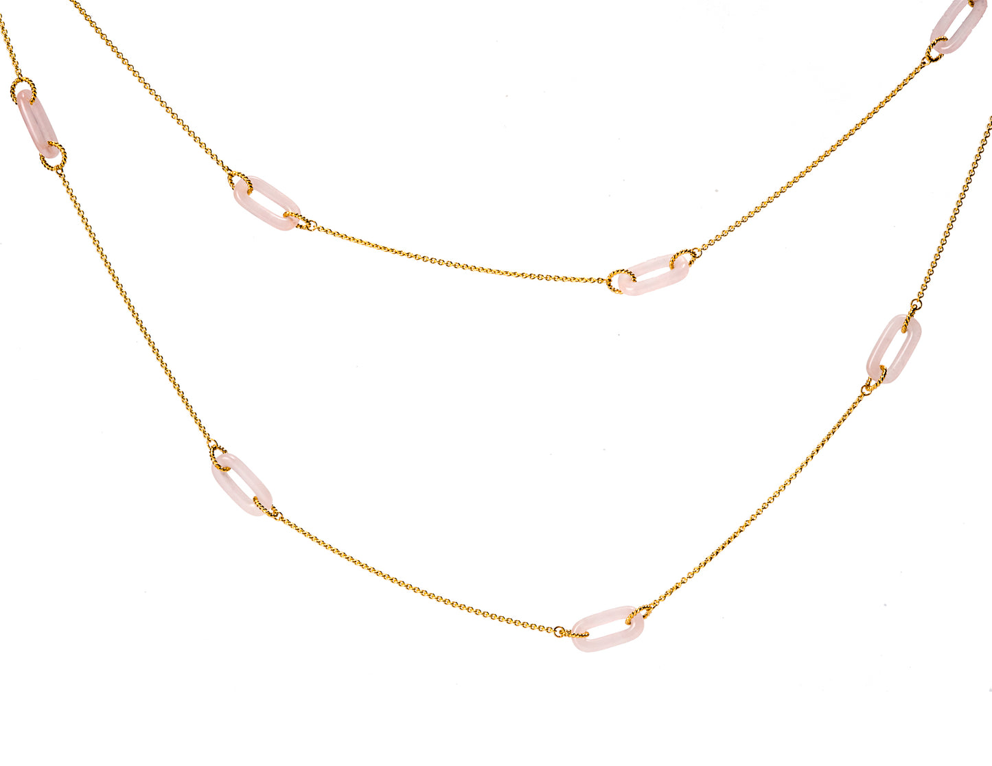 Rose Quartz Link Necklace (Long; 18K)