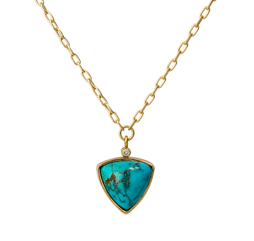 18K Gold and Bisbee Turquoise Tetra Pendant
