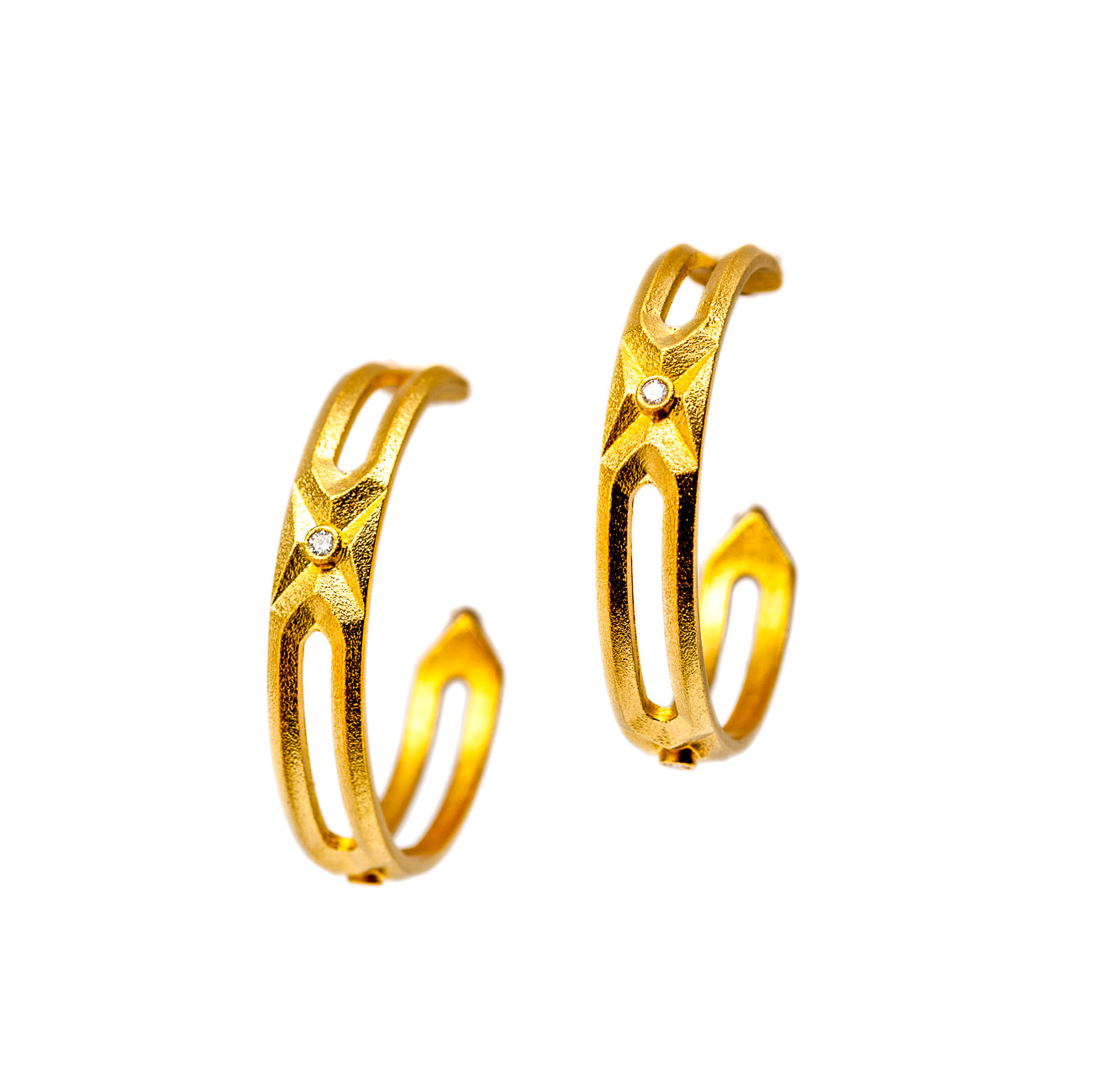 18K Gold Hexagon Hoops