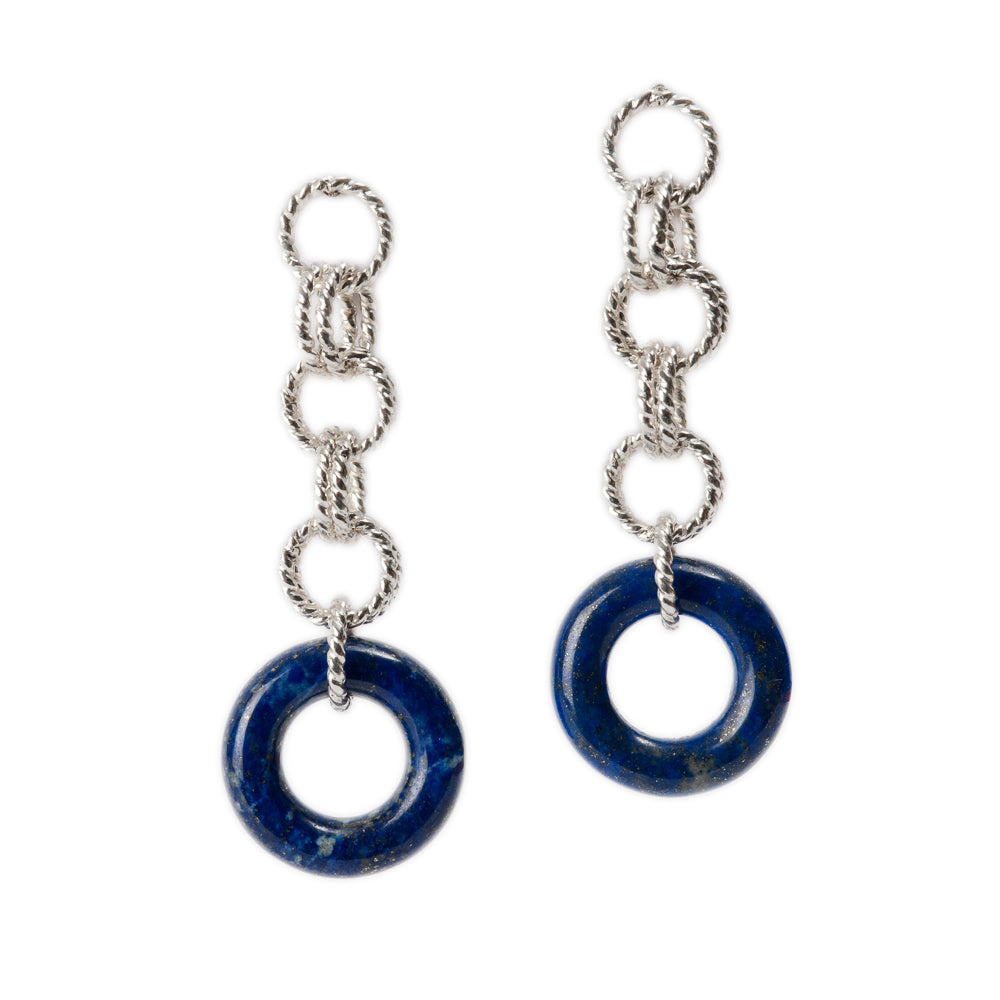 Sterling Silver Twist Link Earring with Lapis Donuts
