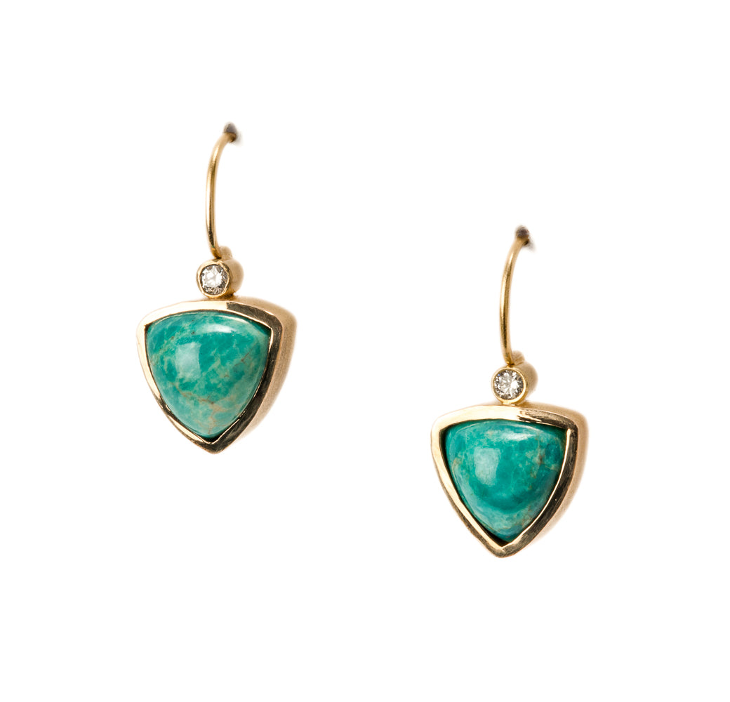 18K Gold and Bisbee Turquoise Tetra Earrings