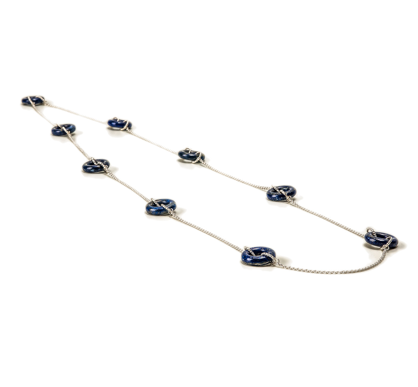 Lapis Donut and Twist Link Necklace