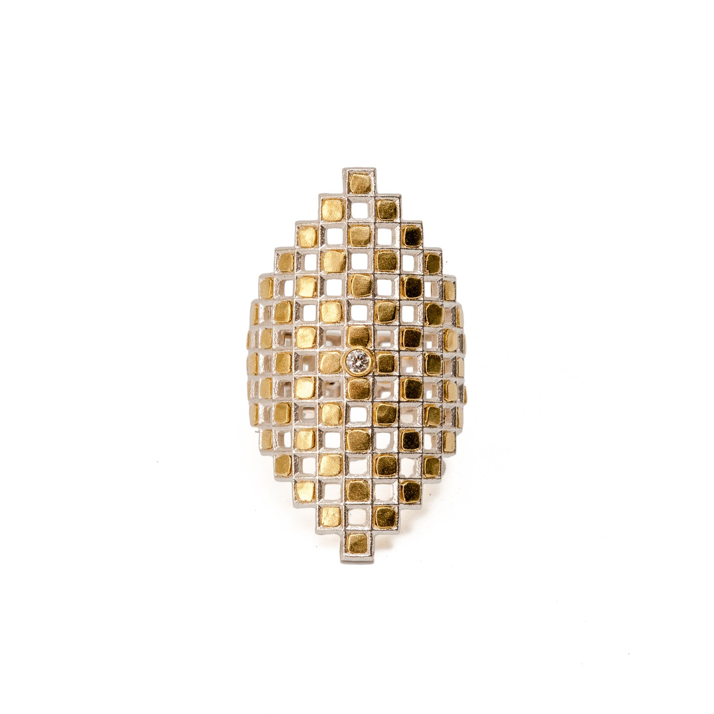 Lattice Ring with 18K Rivets; Checkerboard pattern