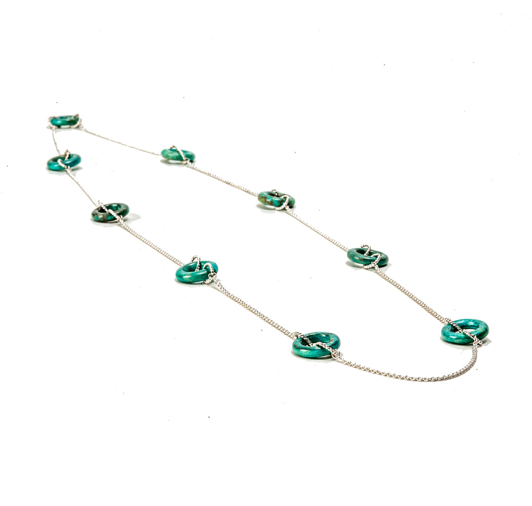 Kingman Turquoise and Twisted Link Necklace
