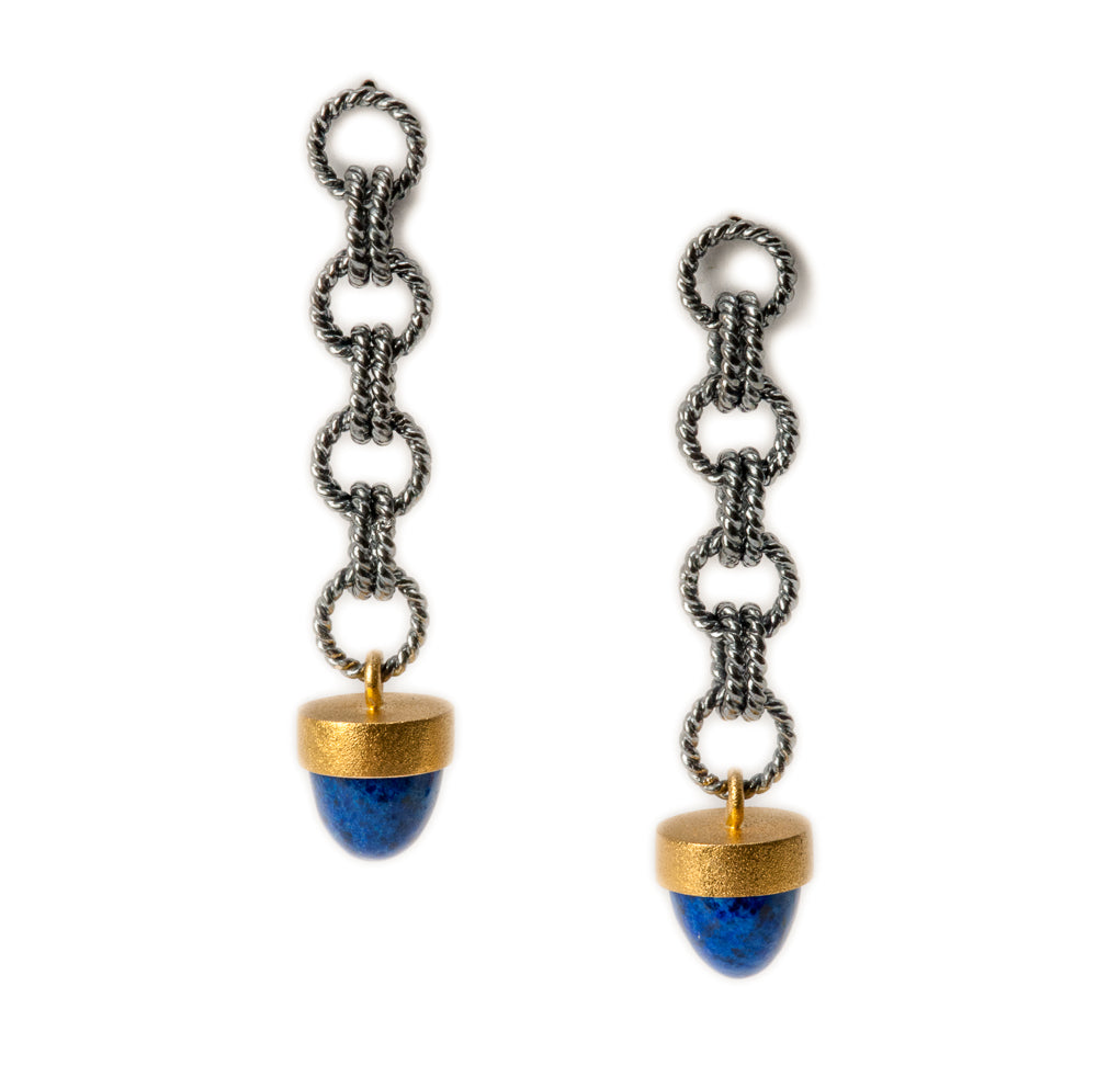 Oxidized Sterling Silver Twist Links with Lapis Bullets